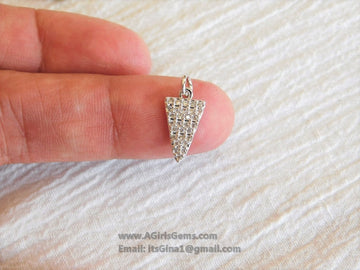 CZ Micro Pave Triangle Charm Silver Tiny Charm Pendants, Micro Pave Triangle Charms Cubic Zirconia Arrow Dangle 8 x 15 mm - A Girls Gems